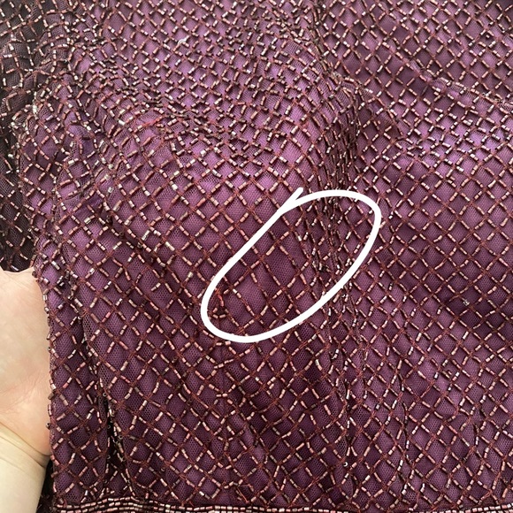 Mac Duggal Purple Plum Lattice Beaded Long Sleeve Modest Formal Midi Dress - Picture 15 of 16